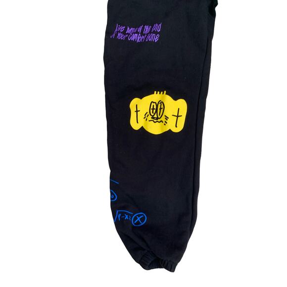 Taka Original Womens Sz Small Jogger Sweatpants Black Y2K Graphic Art Drawstring - Picture 2 of 9